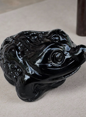 黑色石材金蟾摆件招财风水玄关