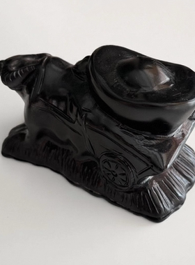 天然原石黑色牛摆件生肖牛