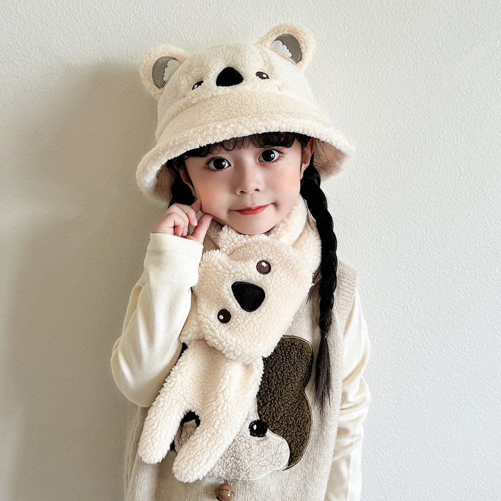 儿童帽子冬季可爱卡通宝宝渔夫帽加厚保暖男女童盆帽围巾套装韩版,淘宝优惠券,粉丝福利购,淘宝优惠卷