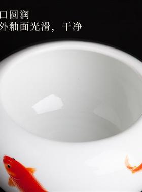 中式陶瓷桌面摆件 景德镇手工鱼缸小号睡莲花盆 兼作金鱼乌龟缸笔