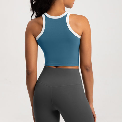 Victoria拼色瑜伽服文胸一体式胸垫裸感美背背心显瘦健身跑步bar - 图1