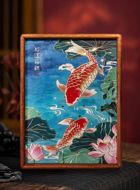 铜艺世家荷花好运锦鲤鱼铜雕画