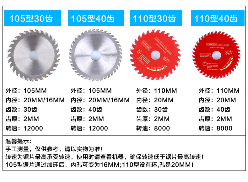 4寸超薄型高速钢木工木材锯片硬质合金钨钢105mm40齿切割片