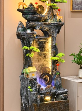 中式招财假山喷泉循环流水办公室内景观装饰客厅鱼缸生财落地摆件
