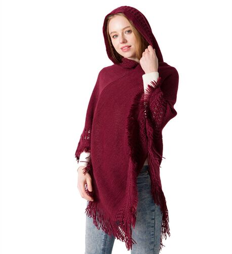 Knitted hooded cape shawl monochrome pullover cape knitwear - 图2