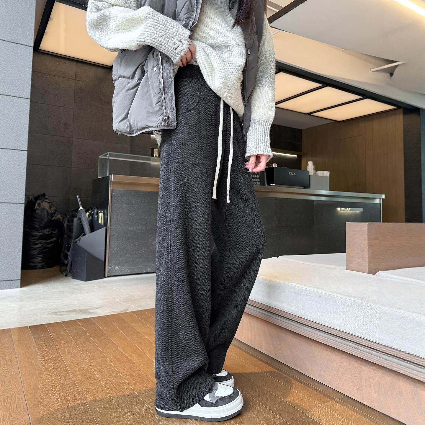 醋酸毛呢阔腿裤女秋冬季加绒2025新款窄版直筒小个子弯刀卫裤大码,淘宝优惠券,粉丝福利购,淘宝优惠卷