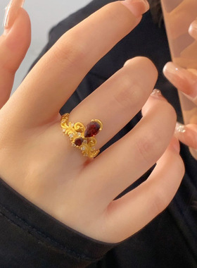 法式复古宫廷水滴花丝皇冠戒指女小众时尚轻奢微镶锆石高级感手饰