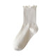 Socks for women, wooden ears piled up socks for girls, autumn and winter, Japanese breathable black and white solid color mid-tube socks, cute new style