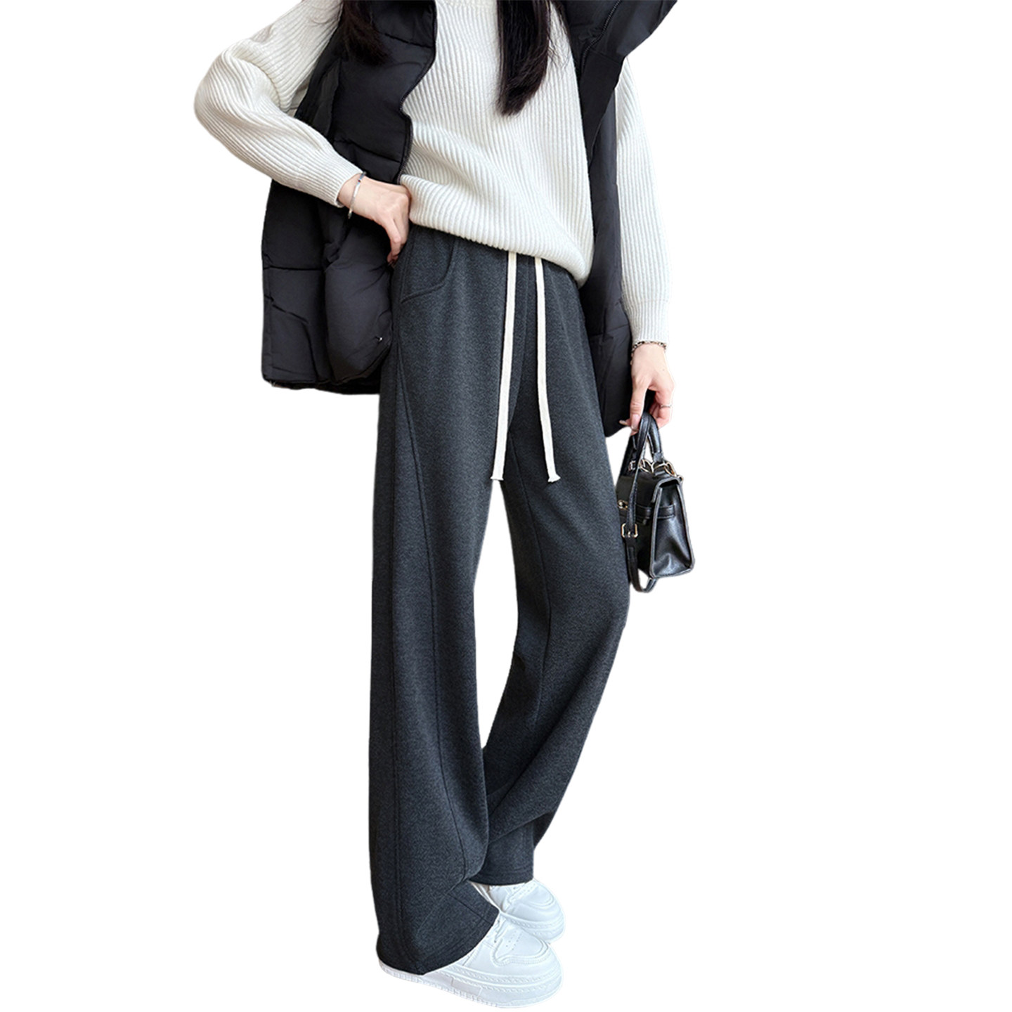 醋酸毛呢阔腿裤女秋冬季加绒2025新款窄版直筒小个子弯刀卫裤大码,淘宝优惠券,粉丝福利购,淘宝优惠卷