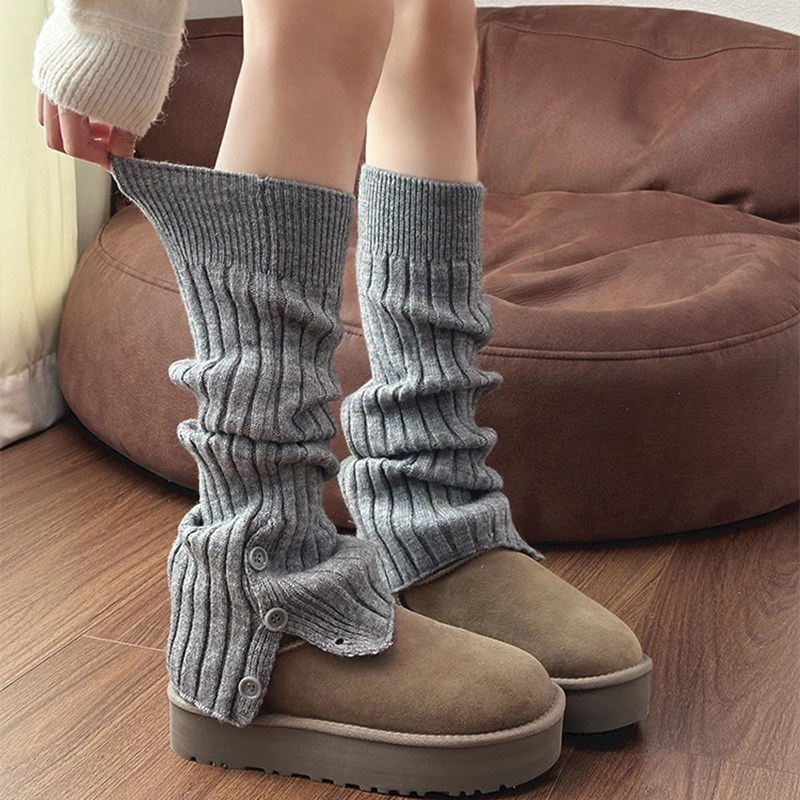 灰色纽扣开叉堆堆袜套袜子女款冬季长筒袜中筒腿套小腿袜配雪地靴,淘宝优惠券,粉丝福利购,淘宝优惠卷