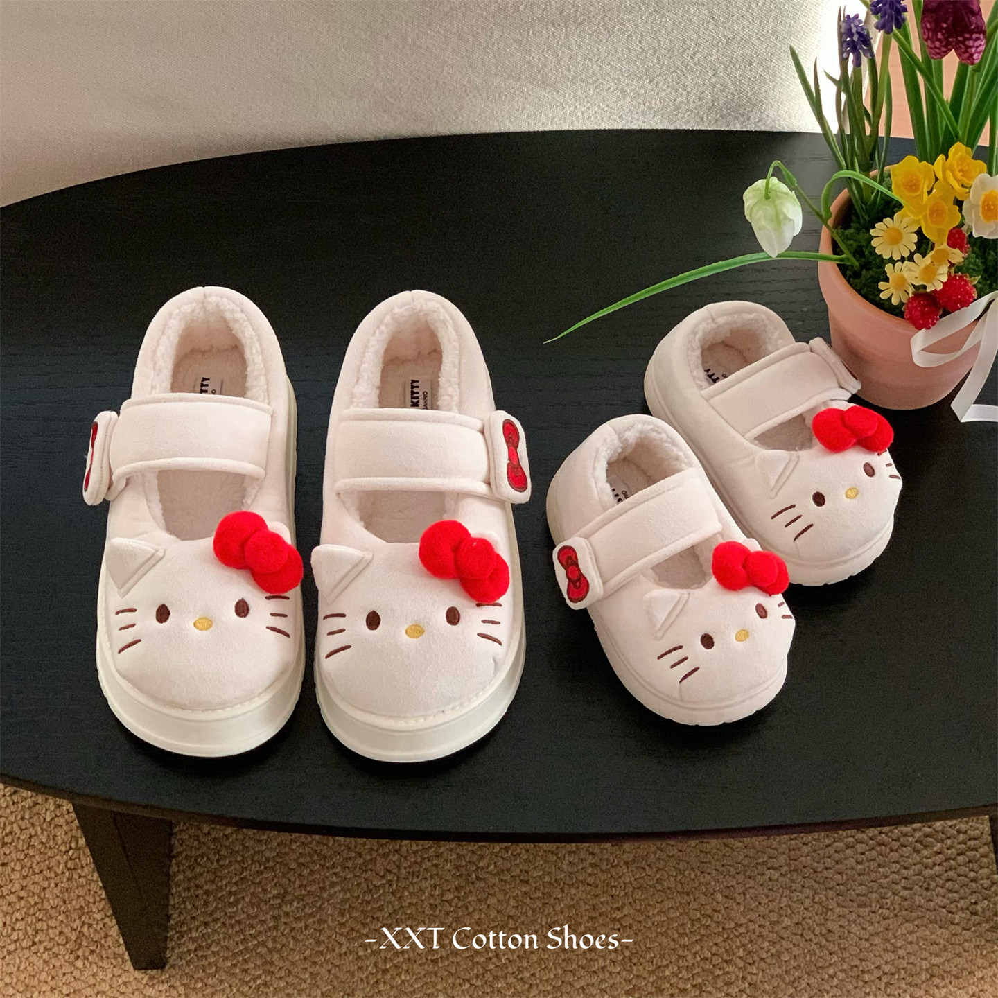 细细条正版HelloKitty猫魔术贴棉鞋女秋冬外穿厚底玛丽珍豆豆鞋,淘宝优惠券,粉丝福利购,淘宝优惠卷