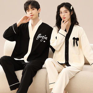 红豆春秋季睡衣情侣纯棉长袖女开衫学生套装和服男士冬夏款家卡通