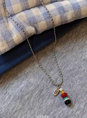 许愿塔 撞色串珠吊坠项链韩国小众设计感独特毛衣链
