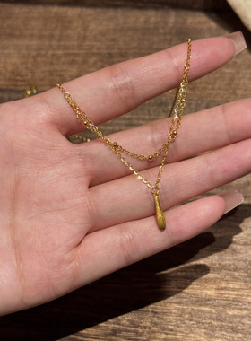 时尚简约风金色拉丝水滴吊坠双层项链女小众精致轻奢高级感锁骨链