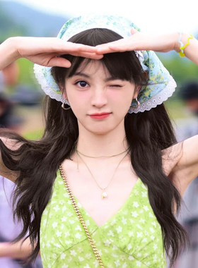 法式田园风碎花蕾丝头巾