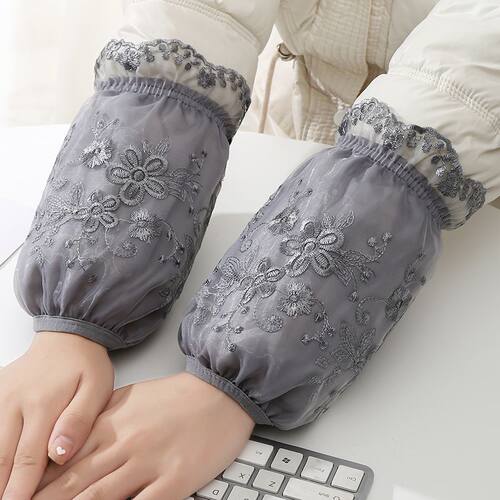 秋冬韩版袖套女款蕾丝女办公短款耐脏棉衣护袖成人家务羽绒服袖头 - 图1