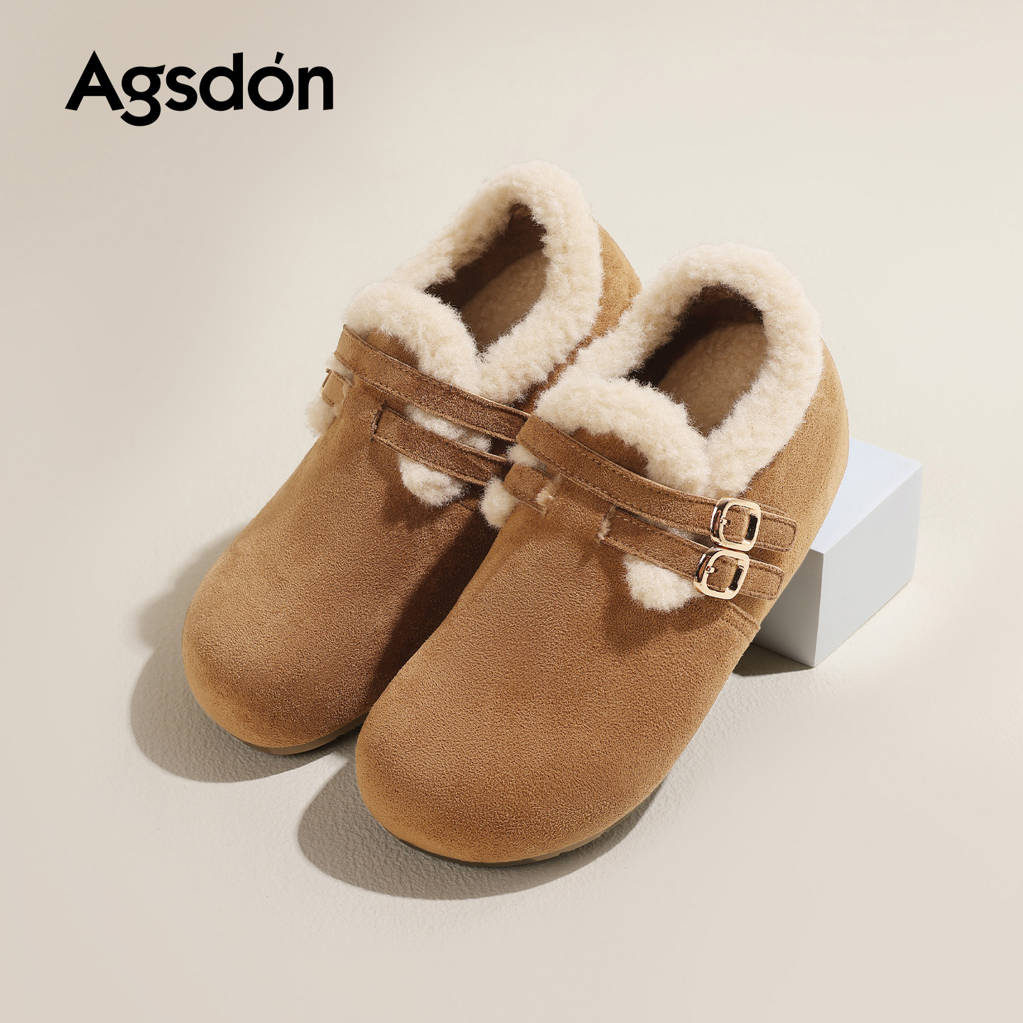 奥古狮登加绒勃肯鞋女2025新款冬季保暖雪地靴一脚蹬厚底防滑棉鞋 - 图3