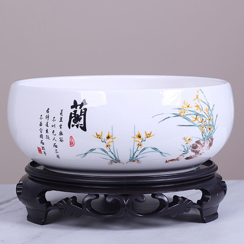 大号铜钱草花盆陶瓷水仙花盆睡莲碗莲绿萝无孔金钱清仓水培专用盆 - 图0