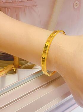 四叶草手镯实心5D新款精工镯子新幸运草手环不掉色镀金圈口合金