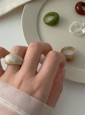 小众宽面复古树脂圆弧设计戒指女2025新款简约个性高级感指环配饰