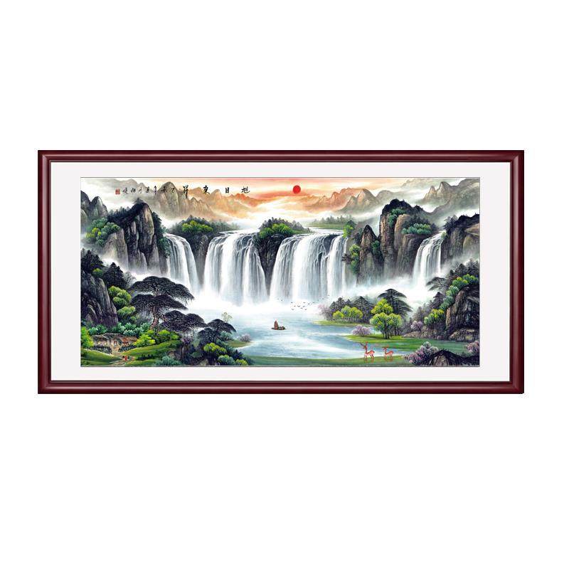 客厅李嘉诚同款旭日东升背景墙办公室国画鸿运当头挂画山水画玻璃,淘宝优惠券,粉丝福利购,淘宝优惠卷