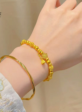 古法传承沙金999六相花莲蓬福子珠珠手链女福满莲华桃花古风手串