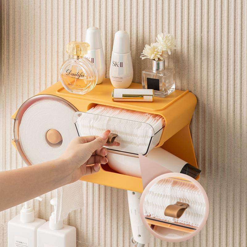 卫生间壁挂式防尘抽取式化妆棉收纳盒置物架吹风机架显示器大容量,淘宝优惠券,粉丝福利购,淘宝优惠卷