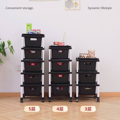 小推车置物架免安装可折叠多层夹缝收纳带轮移动抽屉式厨房置物架 - 图1