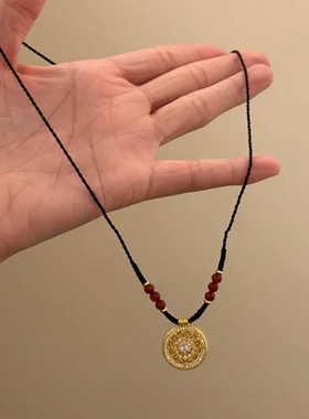 山沐手作「八宝罗盘」复古金色圆盘吊坠项链女小众颈链配饰毛衣链