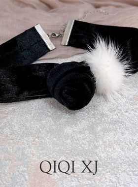 优雅复古气质黑色花朵白色毛绒颈链甜美气质圣诞节小众锁骨链女