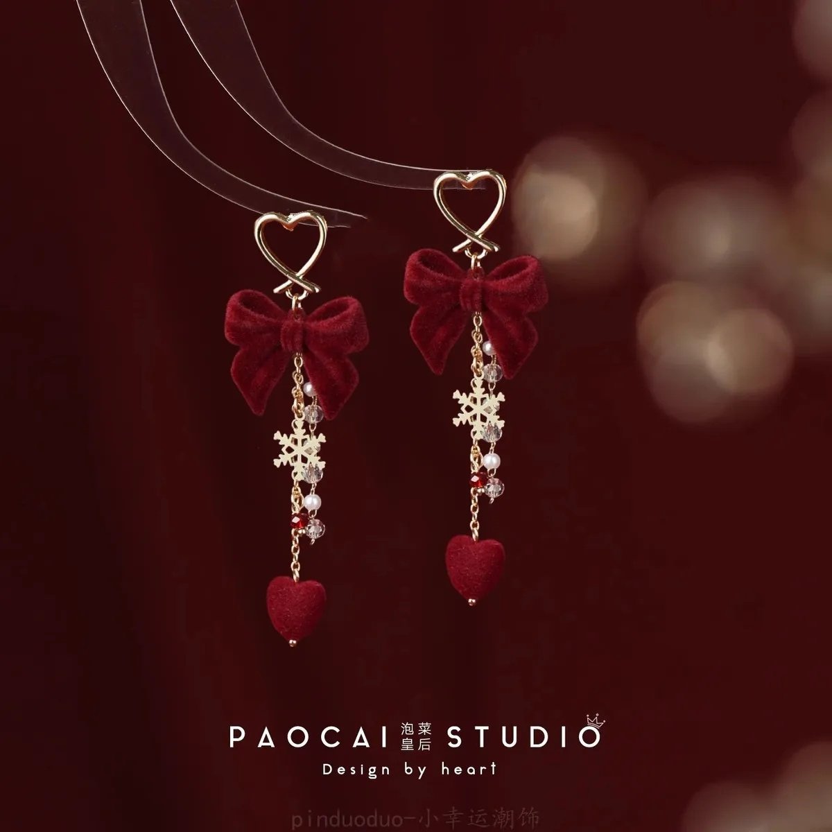 原创新年红色耳饰一串植绒风铃花朵耳钉过年结婚流苏高级感耳环女,淘宝优惠券,粉丝福利购,淘宝优惠卷