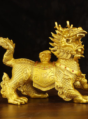 黄铜麒麟一对招财吉祥摆件