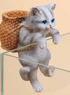 可爱猫咪鱼缸装饰摆件收纳工具