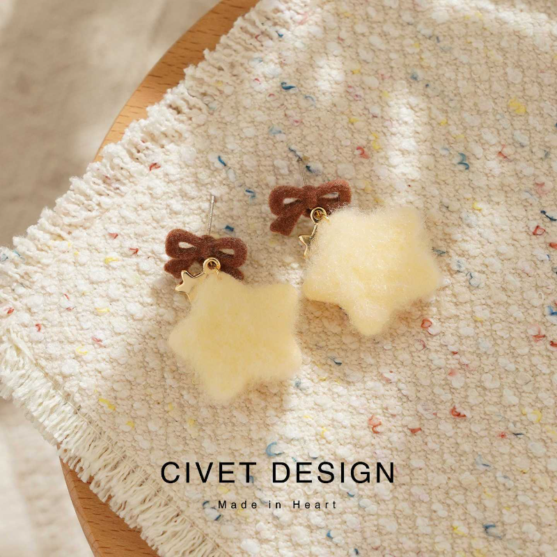 原创美拉德蝴蝶结毛绒星星耳钉耳夹可爱甜美少女设计感耳环学生,淘宝优惠券,粉丝福利购,淘宝优惠卷