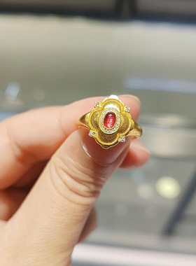 新中式复古风宫廷鎏金花丝戒指