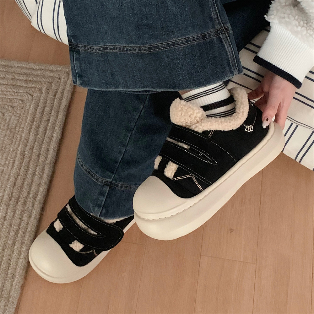 细细条 加绒魔术贴厚底毛毛鞋女冬季百搭保暖运动休闲板鞋棉鞋ins,淘宝优惠券,粉丝福利购,淘宝优惠卷