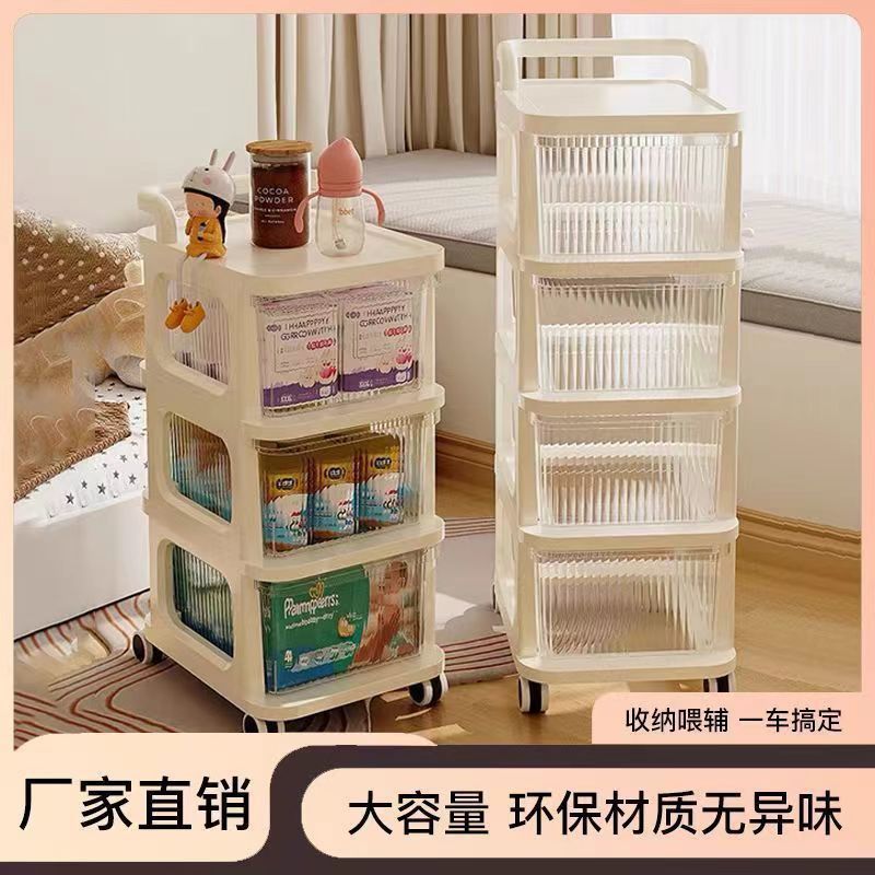 小推车置物架家用落地抽屉式婴儿用品多层零食移动玩具收纳储物架 - 图2