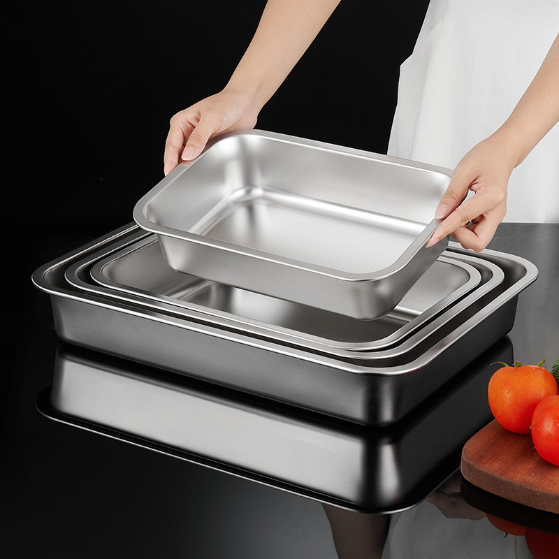 304不锈钢托盘长方形平底盘子蒸饭盘自助餐盘烤鱼盘带盖商用方盆,淘宝优惠券,粉丝福利购,淘宝优惠卷