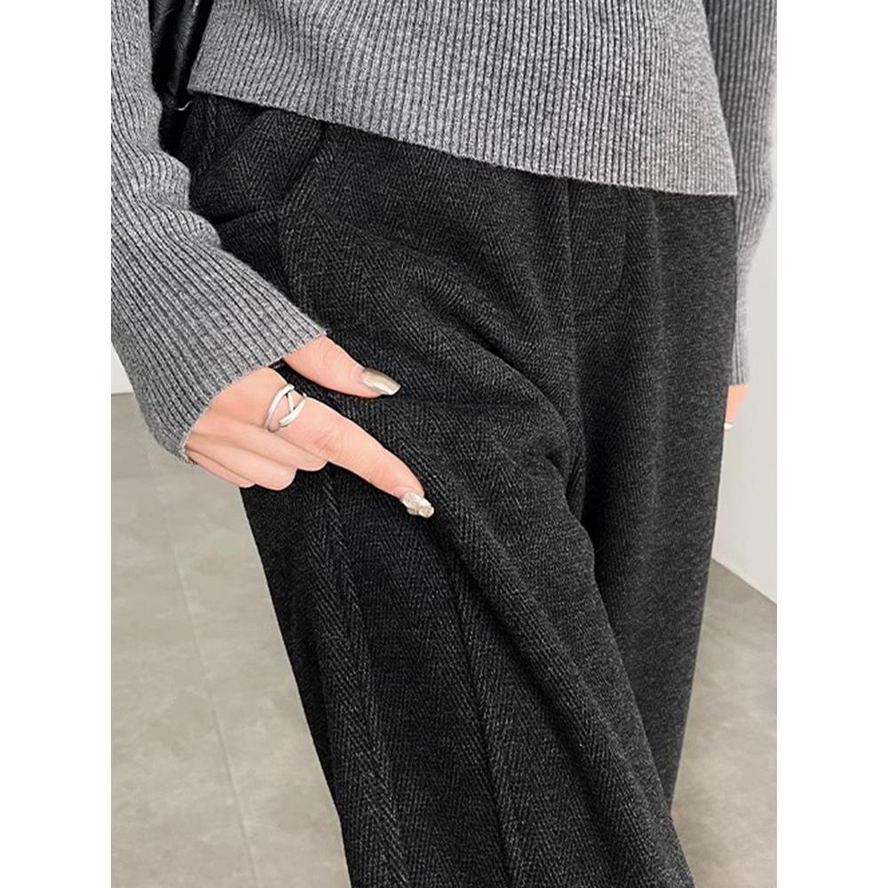 加厚加绒毛呢裤子女秋冬季2025新款窄版直筒醋酸阔腿裤大码小个子 - 图2