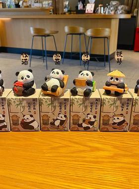 原创国风八雅毛熊猫车载摆件可爱精致时尚树脂公仔桌面装饰品