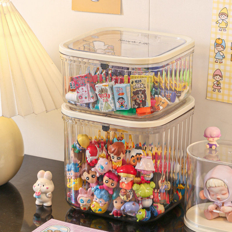 桌面萌粒收纳盒大容量带盖子防尘透明罐女生钩织玩偶摆件盲盒展示,淘宝优惠券,粉丝福利购,淘宝优惠卷