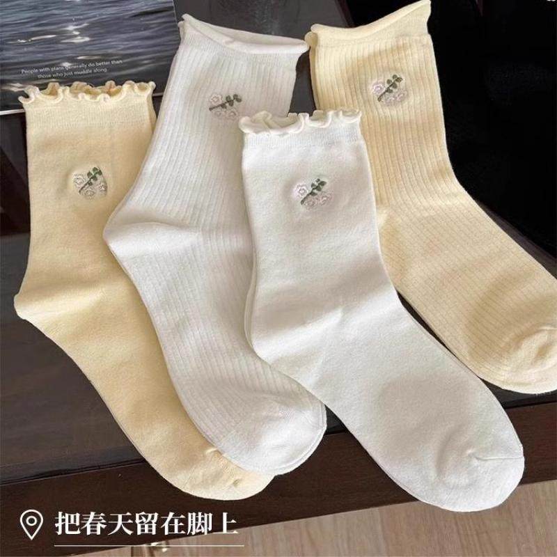 花边袜子女秋冬季白色可爱少女中筒袜木耳边搭配小皮鞋堆堆袜好看,淘宝优惠券,粉丝福利购,淘宝优惠卷