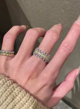 小红书同款中古vintage布布风微镶锆石排钻戒指女轻奢高级感手饰