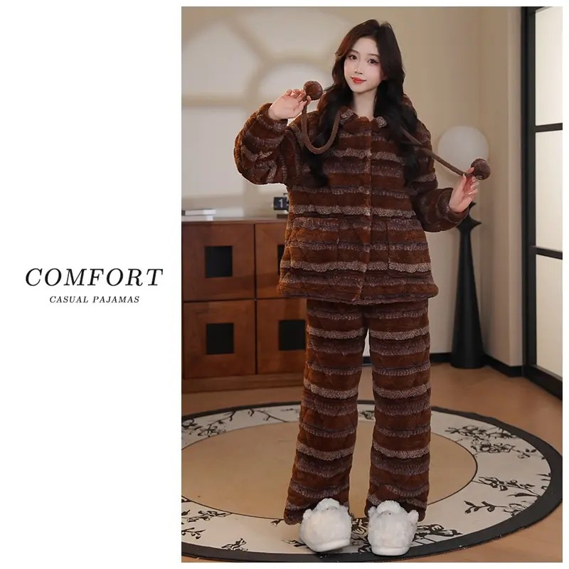 三层夹棉睡衣女款秋冬季2025新款珊瑚绒加厚学生冬天可外穿家居服,淘宝优惠券,粉丝福利购,淘宝优惠卷