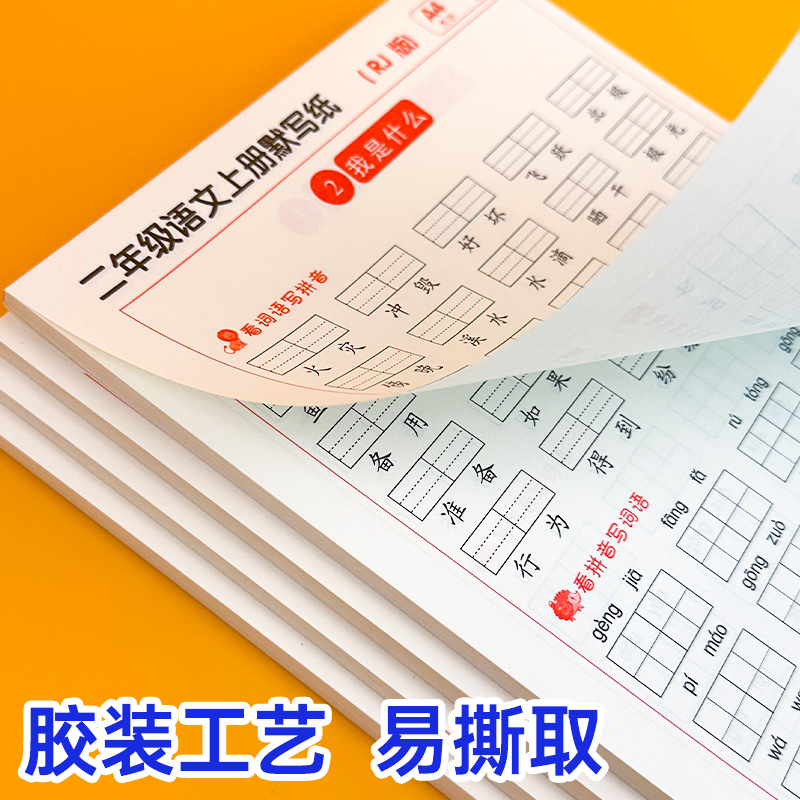 小学语文默写纸一年级二年级练字帖同步人教版课本上册下册生字注音积累看拼音写词语专项练习本儿童拼读训练默写能手钢笔-图0