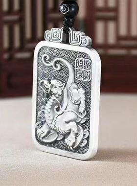 貔貅项链男实心好运貔貅吊坠镀999足银复古个性貔貅吊坠