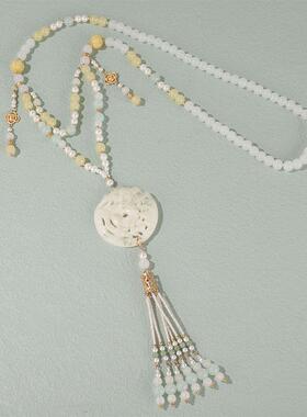 原创设计白色璎珞长背云项圈古风汉服马面裙配饰明制流苏圆牌吊坠