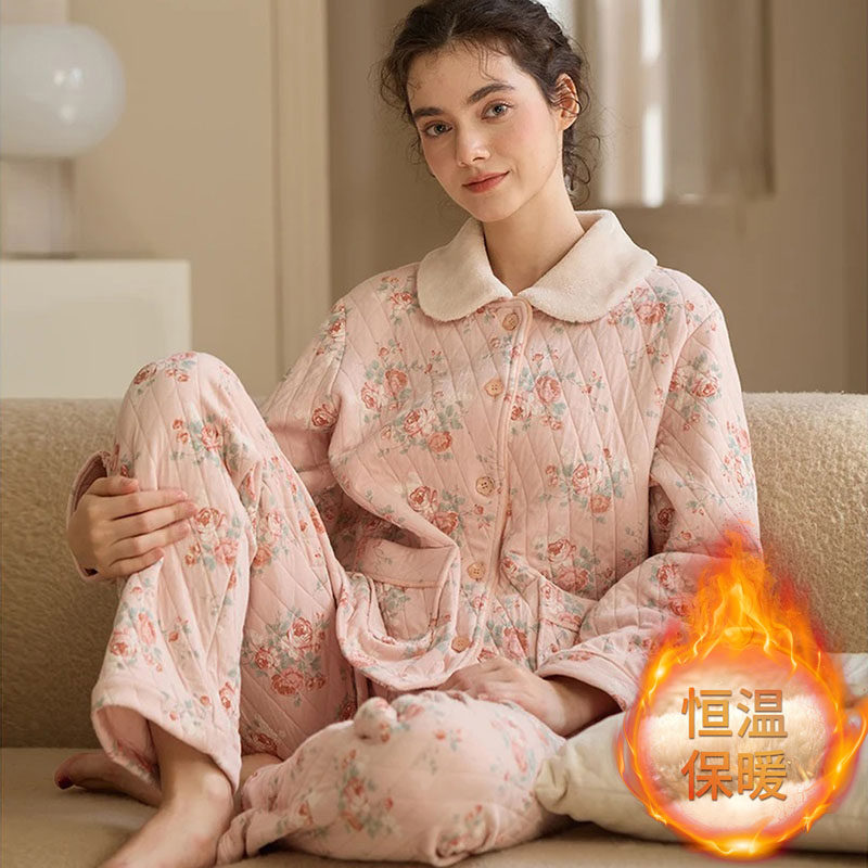 浪莎睡衣女秋冬季夹棉长袖空气棉夹层厚款毛绒韩式家居服两件套装,淘宝优惠券,粉丝福利购,淘宝优惠卷
