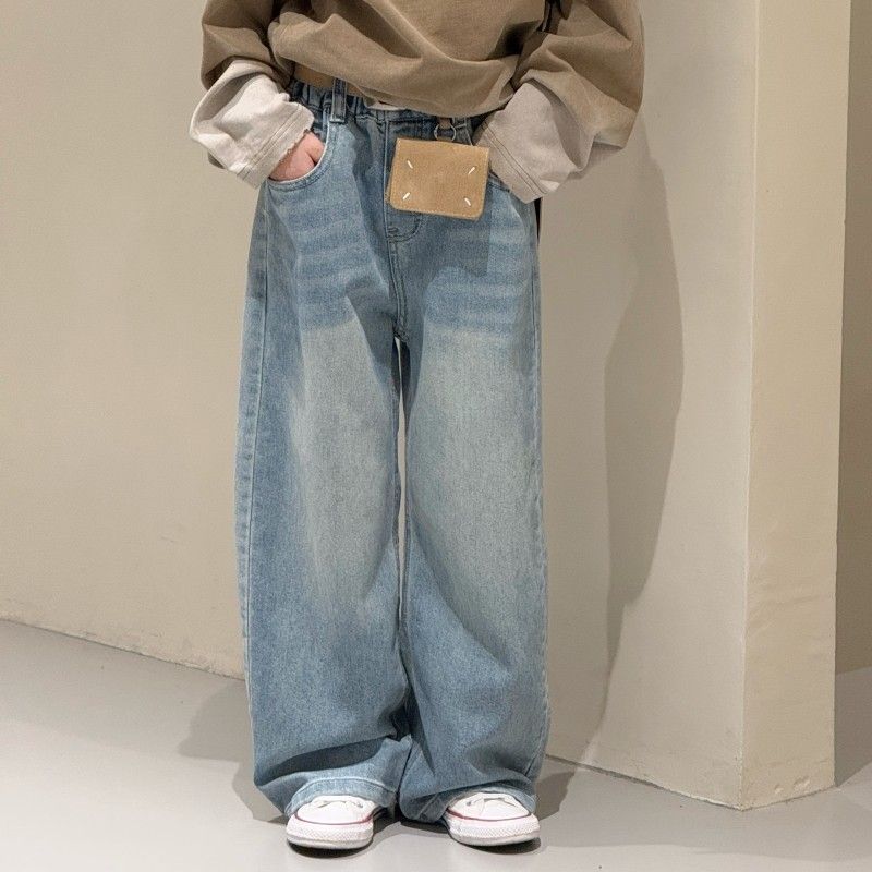女童春装新款韩版宽松时髦牛仔裤中大童休闲气质百搭阔腿裤儿童装 - 图1