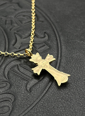 ODEK22K金色小号双层满钻十字架项链欧美个性吊坠经典款男女复古